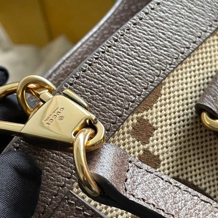 GG DIANA 27 MINI TOTE BAG IN BEIGE CANVAS AND BROWN CALFSKIN
