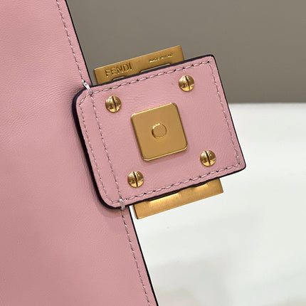 BAGUETTE WITH FF MOTIF 27 IN LIGHT PINK SOFT LAMBSKIN GOLD HARDWARE