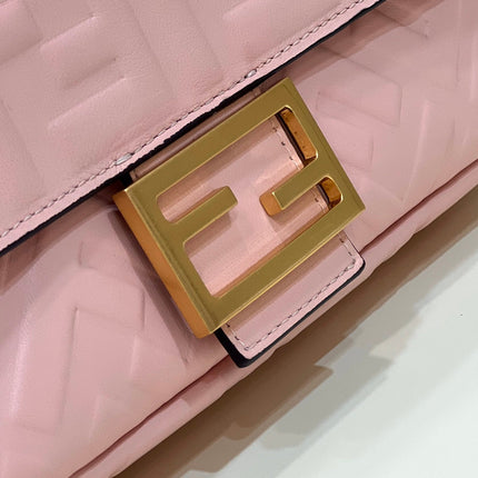 BAGUETTE WITH FF MOTIF 27 IN LIGHT PINK SOFT LAMBSKIN GOLD HARDWARE