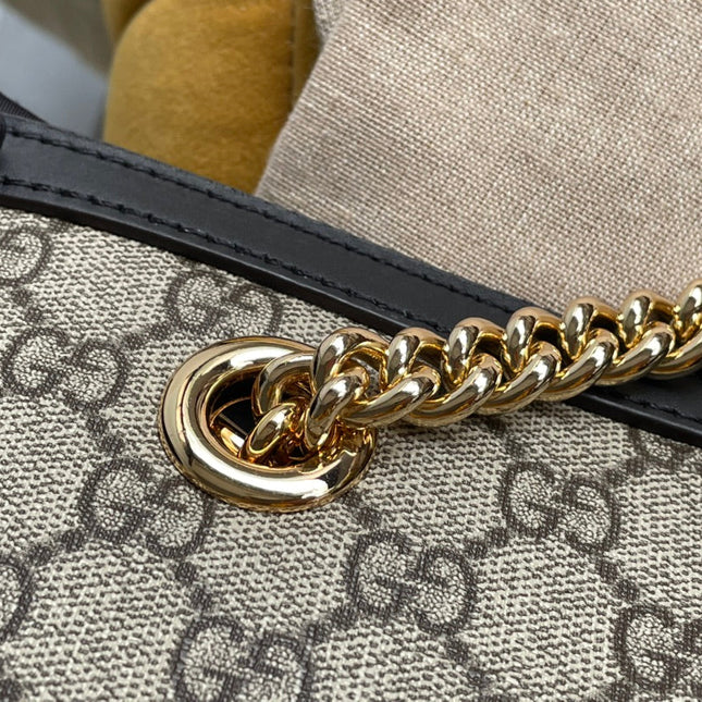 GG PADLOCK LARGE 35 SHOULDER BAG BEIGE CANVAS AND BLACK CALFSKIN