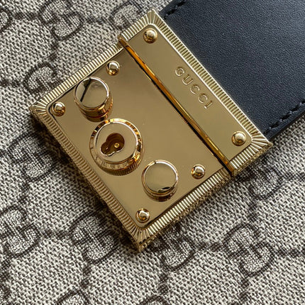 GG PADLOCK LARGE 35 SHOULDER BAG BEIGE CANVAS AND BLACK CALFSKIN
