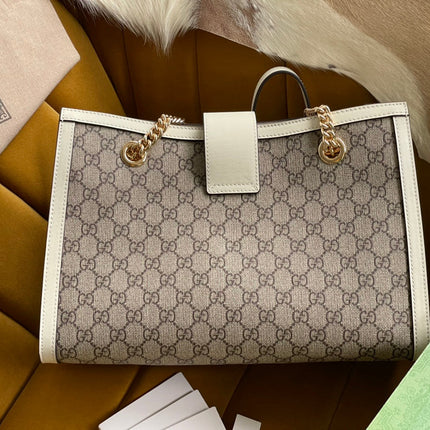 GG PADLOCK LARGE 35 SHOULDER BAG BEIGE CANVAS AND WHITE CALFSKIN