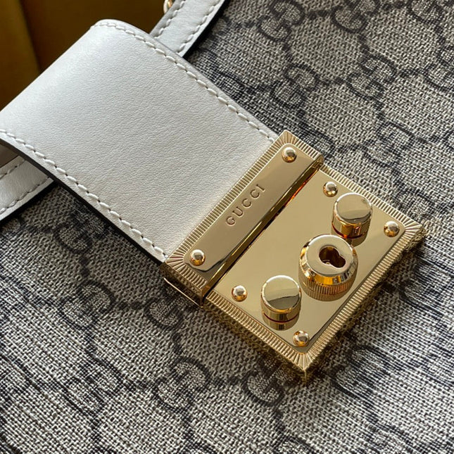 GG PADLOCK LARGE 35 SHOULDER BAG BEIGE CANVAS AND WHITE CALFSKIN