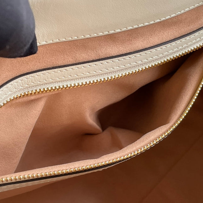 GG PADLOCK LARGE 35 SHOULDER BAG BEIGE CANVAS AND WHITE CALFSKIN