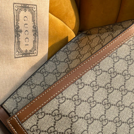 GG PADLOCK LARGE 35 SHOULDER BAG BEIGE CANVAS AND BROWN CALFSKIN