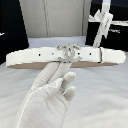 DOUBLE C BELT 30MM IN WHITE CALFSKIN METAL BUCKLE