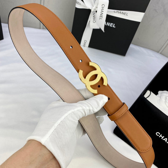 DOUBLE C BELT 30MM IN BROWN CALFSKIN METAL BUCKLE