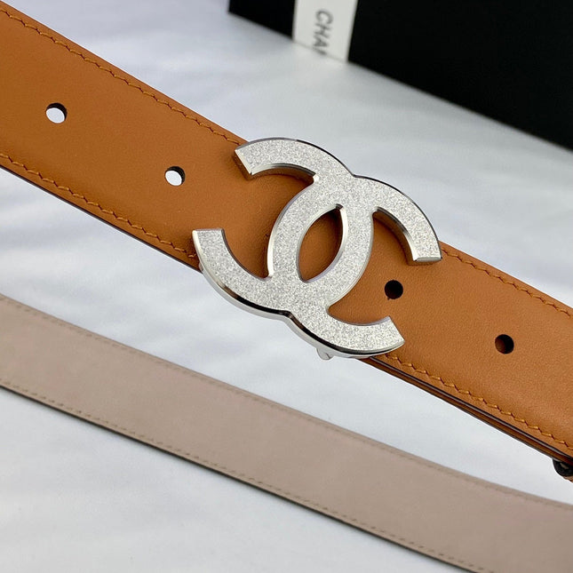 DOUBLE C BELT 30MM IN BROWN CALFSKIN METAL BUCKLE