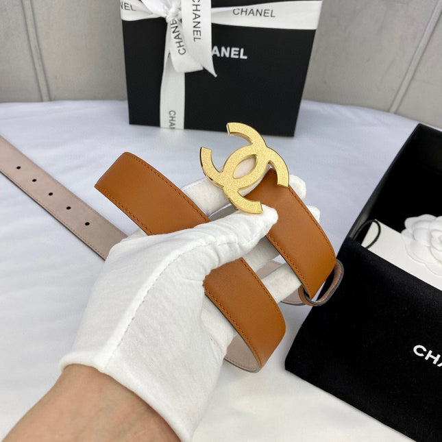 DOUBLE C BELT 30MM IN BROWN CALFSKIN METAL BUCKLE