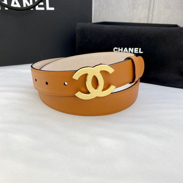 DOUBLE C BELT 30MM IN BROWN CALFSKIN METAL BUCKLE