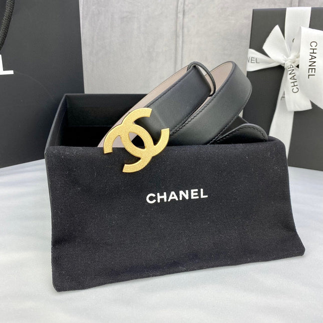 DOUBLE C BELT 30MM IN BLACK CALFSKIN METAL BUCKLE