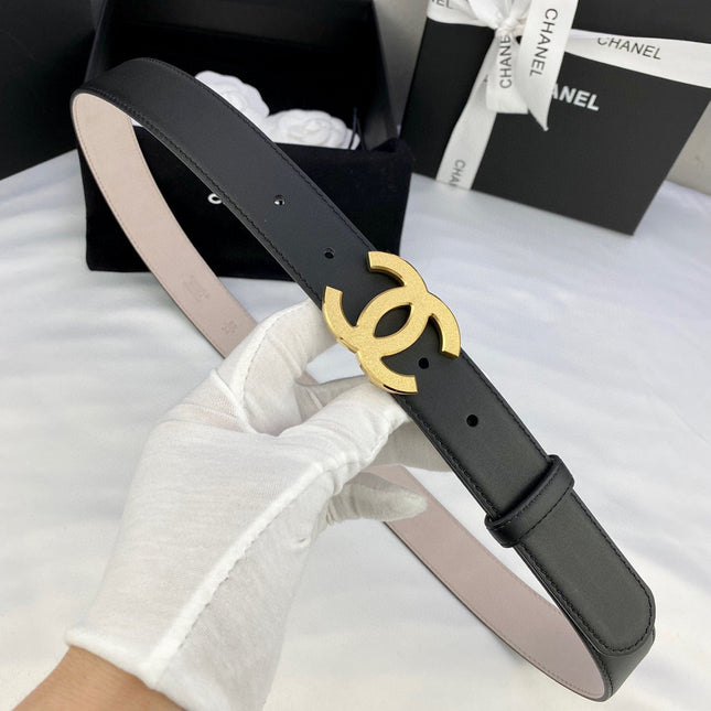 DOUBLE C BELT 30MM IN BLACK CALFSKIN METAL BUCKLE