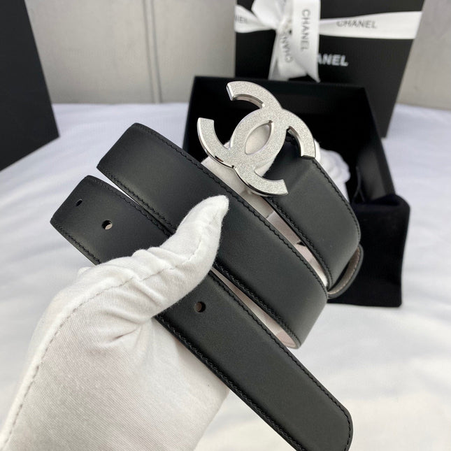 DOUBLE C BELT 30MM IN BLACK CALFSKIN METAL BUCKLE