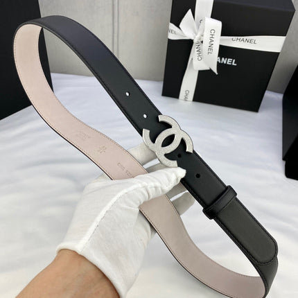 DOUBLE C BELT 30MM IN BLACK CALFSKIN METAL BUCKLE