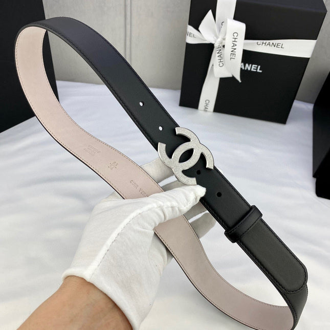 DOUBLE C BELT 30MM IN BLACK CALFSKIN METAL BUCKLE