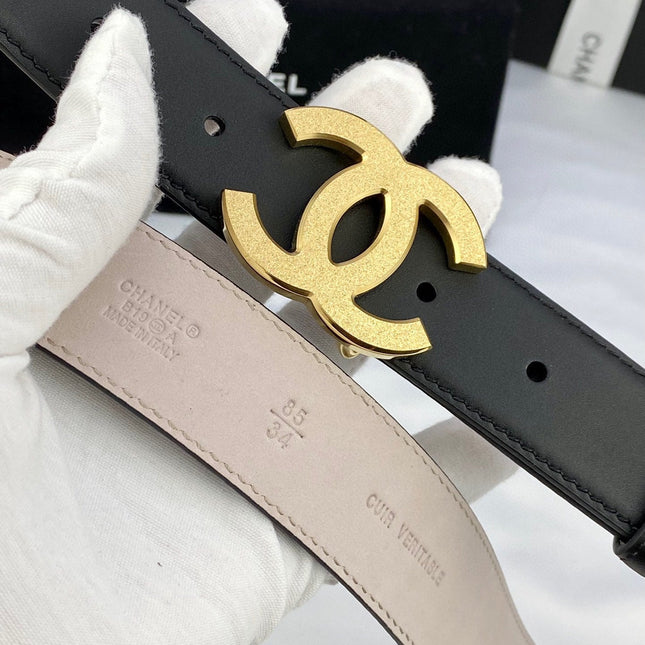DOUBLE C BELT 30MM IN BLACK CALFSKIN METAL BUCKLE