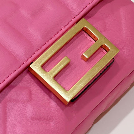 BAGUETTE MINI 19 DARK PINK NAPPA LEATHER BAG WITH FF MOTIF