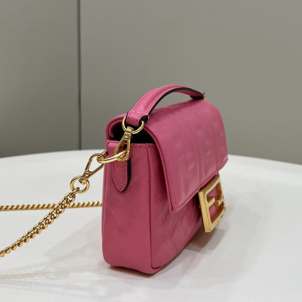 BAGUETTE MINI 19 DARK PINK NAPPA LEATHER BAG WITH FF MOTIF