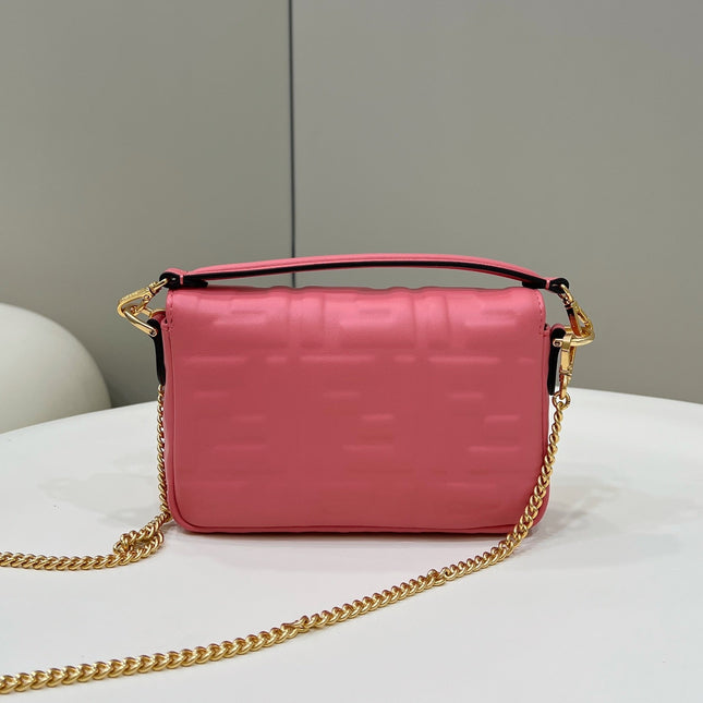 BAGUETTE MINI 19 DARK PINK NAPPA LEATHER BAG WITH FF MOTIF