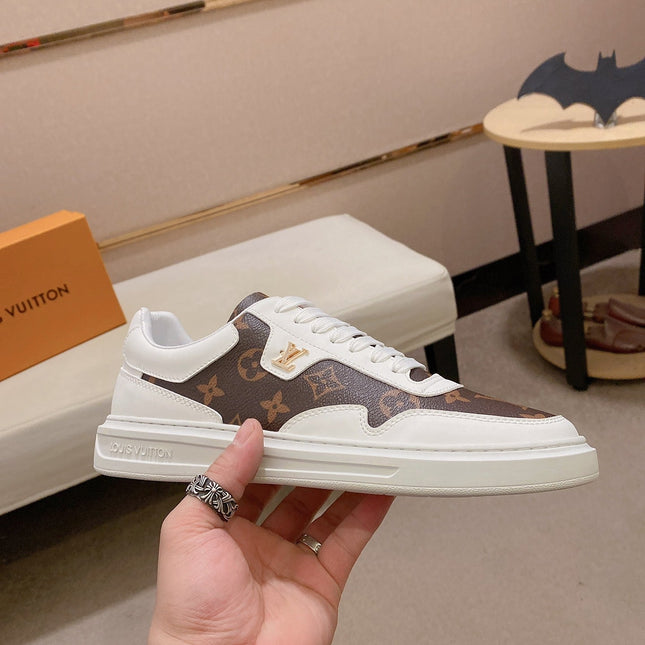 LV TRAINER IN WHITE MIX CHOCOLATE BROWN CALFSKIN