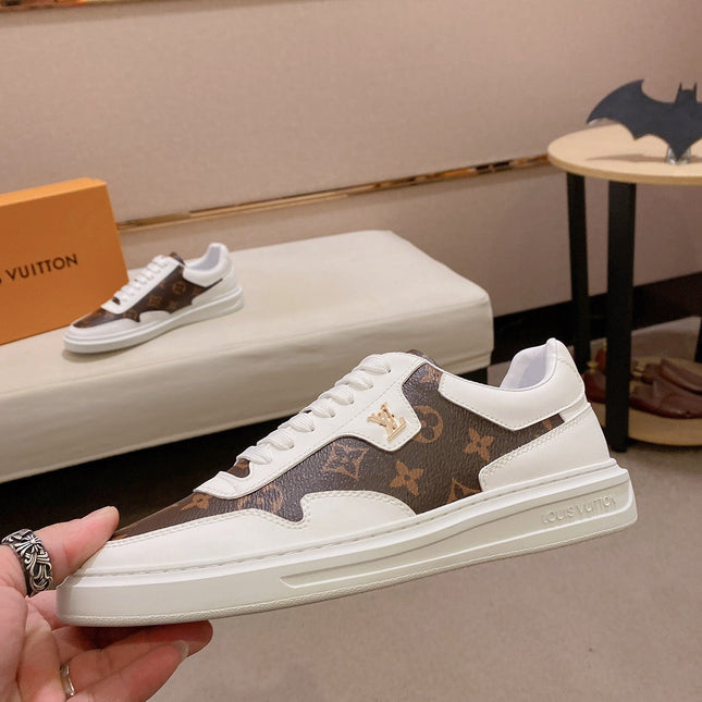 LV TRAINER IN WHITE MIX CHOCOLATE BROWN CALFSKIN