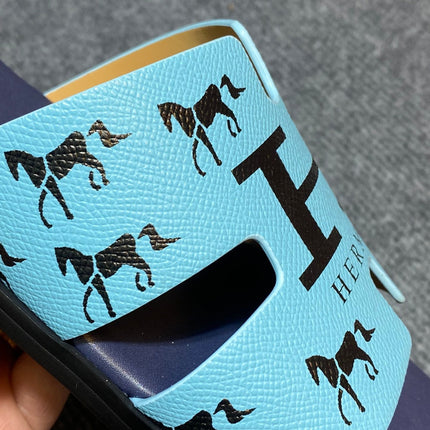HM IZMIR SANDAL INDIGO AND SKY CALFSKIN WITH ICON