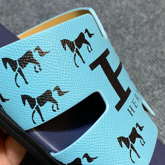 HM IZMIR SANDAL INDIGO AND SKY CALFSKIN WITH ICON
