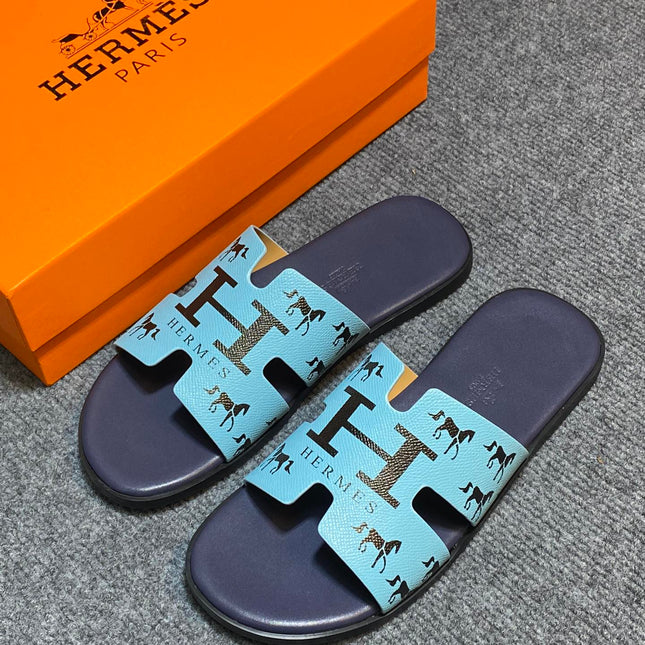 HM IZMIR SANDAL INDIGO AND SKY CALFSKIN WITH ICON