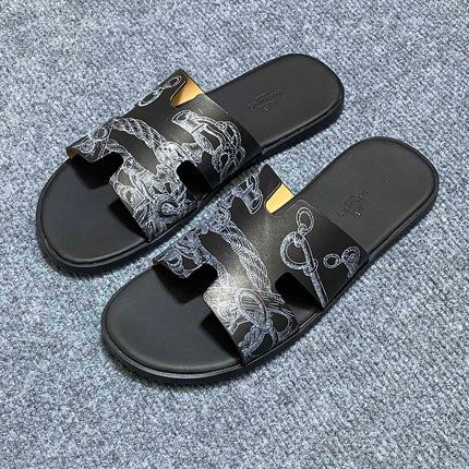 HM IZMIR SANDAL BLACK CALFSKIN WITH PATTERNS