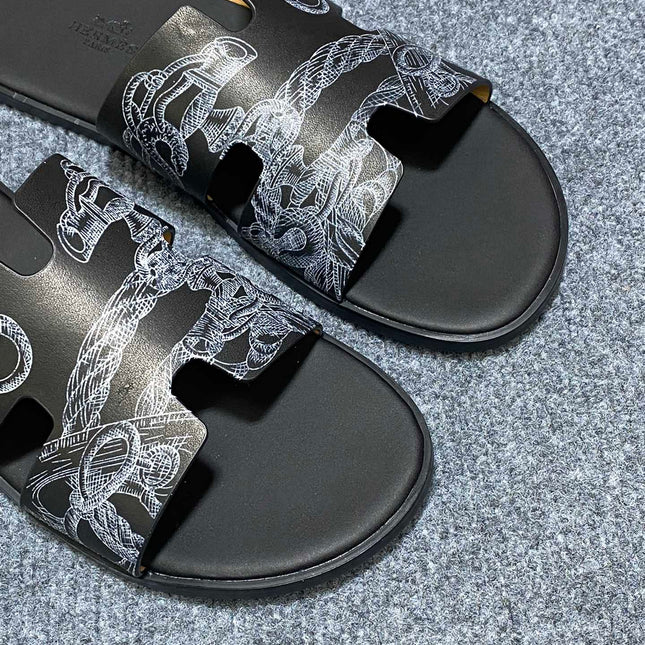 HM IZMIR SANDAL BLACK CALFSKIN WITH PATTERNS