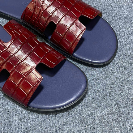 HM IZMIR CROCODILE MOTIF SANDAL INDIGO AND BRICK CALFSKIN