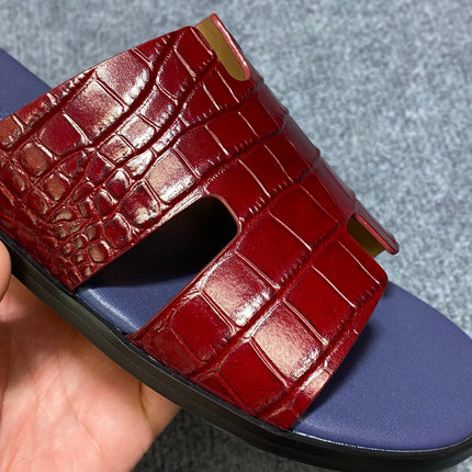 HM IZMIR CROCODILE MOTIF SANDAL INDIGO AND BRICK CALFSKIN