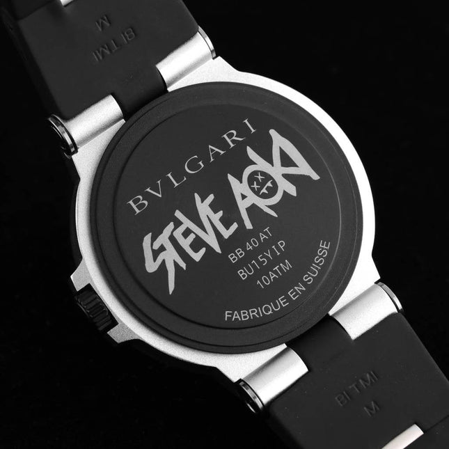 BVLGARI STEVE AOKI LIMITED EDITION ALUMINIUM AUTOMATIC BLACK RUBBER STRAP