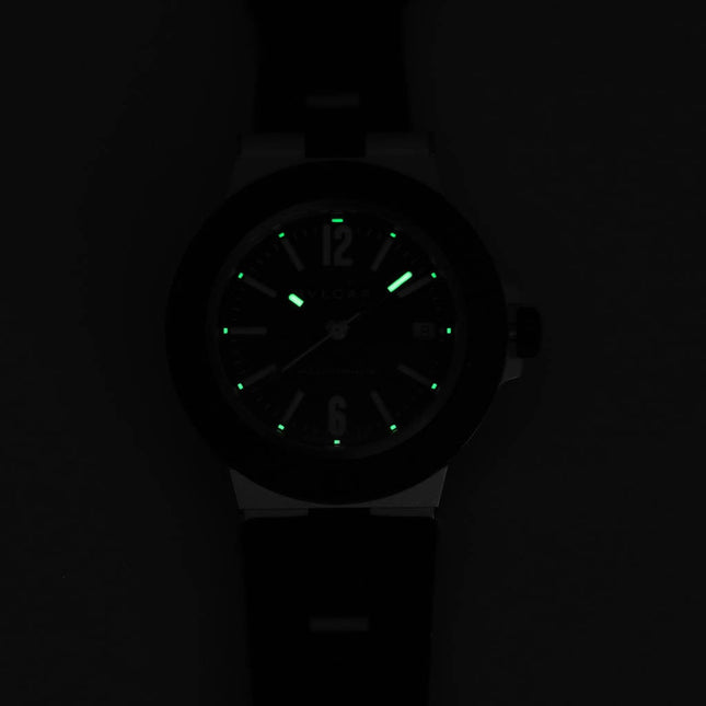 BVLGARI ALUMINIUM AUTOMATIC WHITE DIAL BLACK RUBBER STRAP