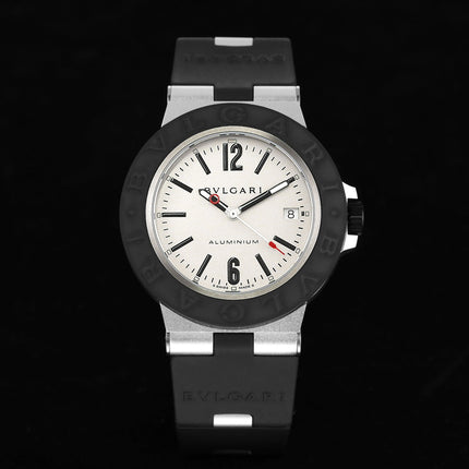 BVLGARI ALUMINIUM AUTOMATIC WHITE DIAL BLACK RUBBER STRAP