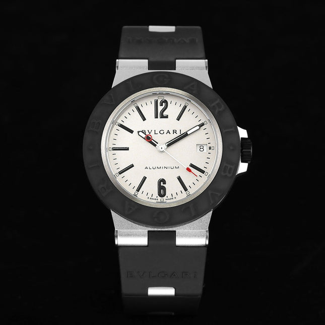 BVLGARI ALUMINIUM AUTOMATIC WHITE DIAL BLACK RUBBER STRAP