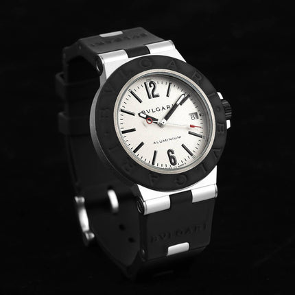 BVLGARI ALUMINIUM AUTOMATIC WHITE DIAL BLACK RUBBER STRAP