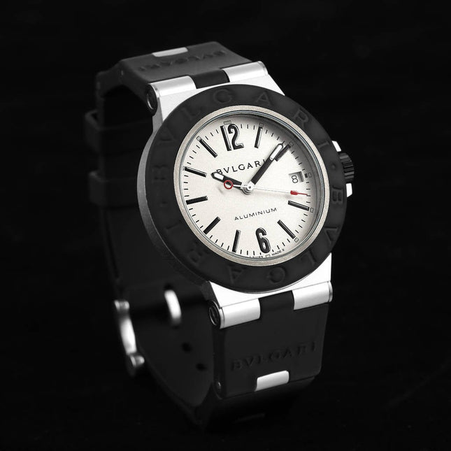 BVLGARI ALUMINIUM AUTOMATIC WHITE DIAL BLACK RUBBER STRAP