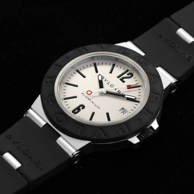 BVLGARI ALUMINIUM AUTOMATIC WHITE DIAL BLACK RUBBER STRAP