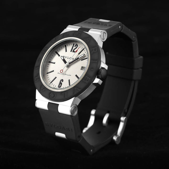 BVLGARI ALUMINIUM AUTOMATIC WHITE DIAL BLACK RUBBER STRAP