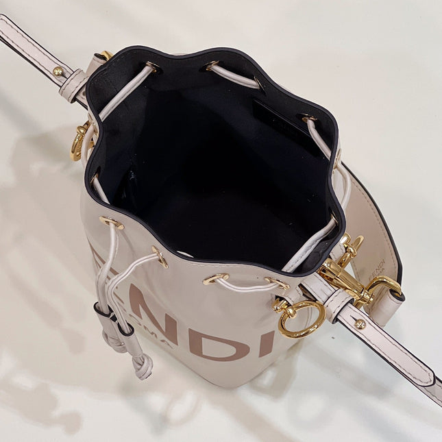 MON TRESOR MINI 18 BAG IN WHITE CALFSKIN FF WITH GOLD HARDWARE