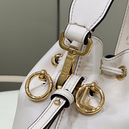 MON TRESOR MINI 18 BAG IN WHITE CALFSKIN FF WITH GOLD HARDWARE