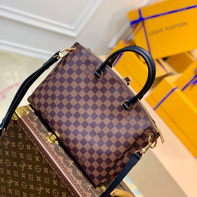 BOÉTIE PM TOTE 31.5 IN BROWN CHECKERED PATTERN MONOGRAM COATED CANVAS