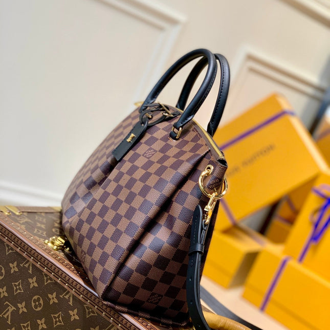 BOÉTIE PM TOTE 31.5 IN BROWN CHECKERED PATTERN MONOGRAM COATED CANVAS
