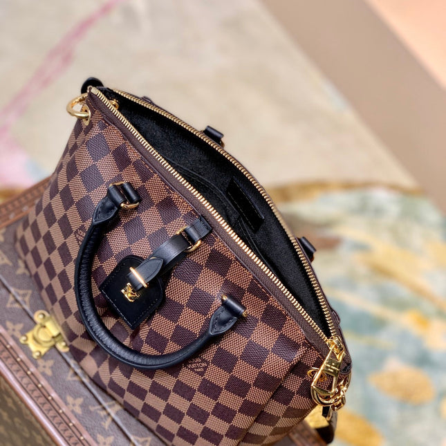 BOÉTIE PM TOTE 25 IN BROWN CHECKERED PATTERN MONOGRAM COATED CANVAS