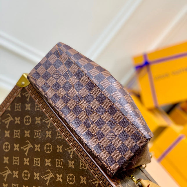 BOÉTIE PM TOTE 25 IN BROWN CHECKERED PATTERN MONOGRAM COATED CANVAS