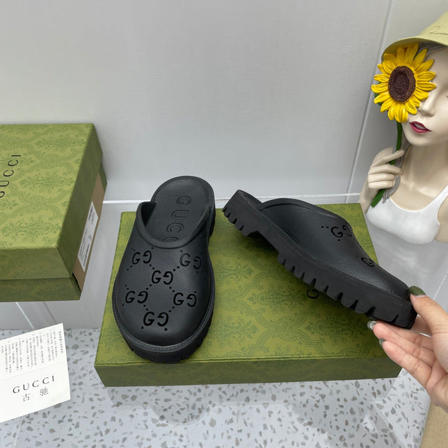 GG PLATFORM PERFORATED G SANDAL BLACK IP FOAM