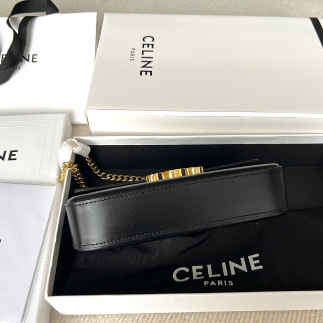 TRIPHOME 20 BLACK COWHIDE LEATHER CHAIN STRAP BAG