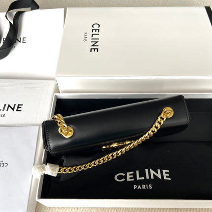 TRIPHOME 20 BLACK COWHIDE LEATHER CHAIN STRAP BAG