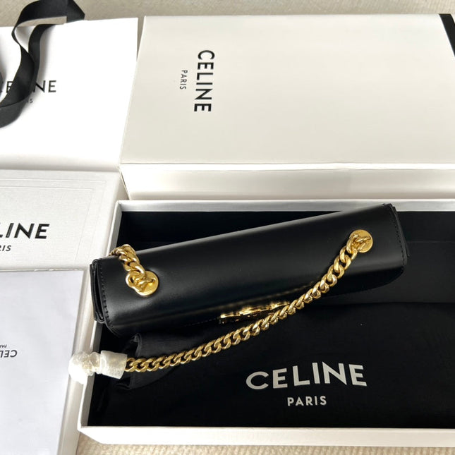 TRIPHOME 20 BLACK COWHIDE LEATHER CHAIN STRAP BAG